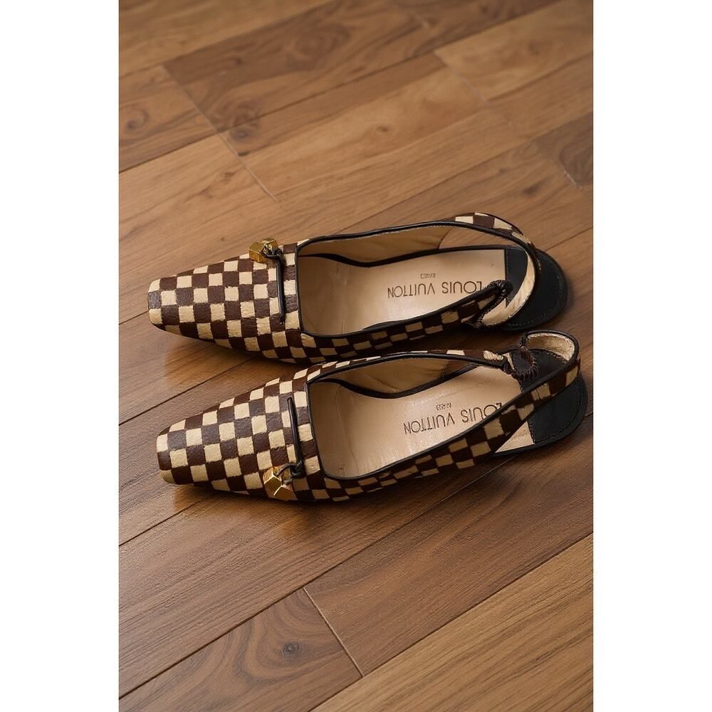 Louis Vuitton Damier Pony Hair Slingback Heels 37.5 - Picture 2 of 6